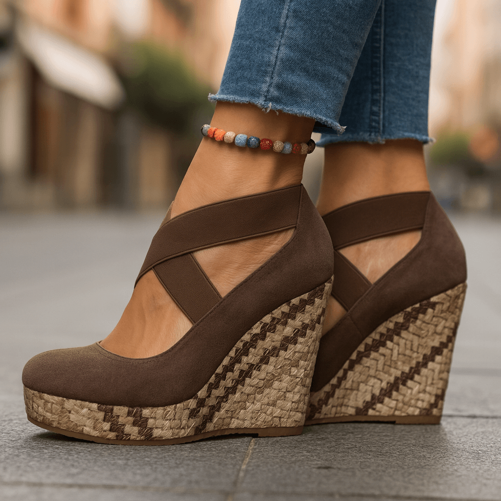 Women's Woven Wedge Heel Sandals with Crisscross Straps
