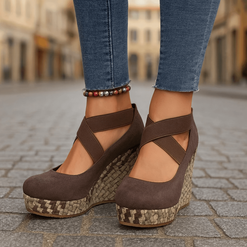 Women's Woven Wedge Heel Sandals with Crisscross Straps