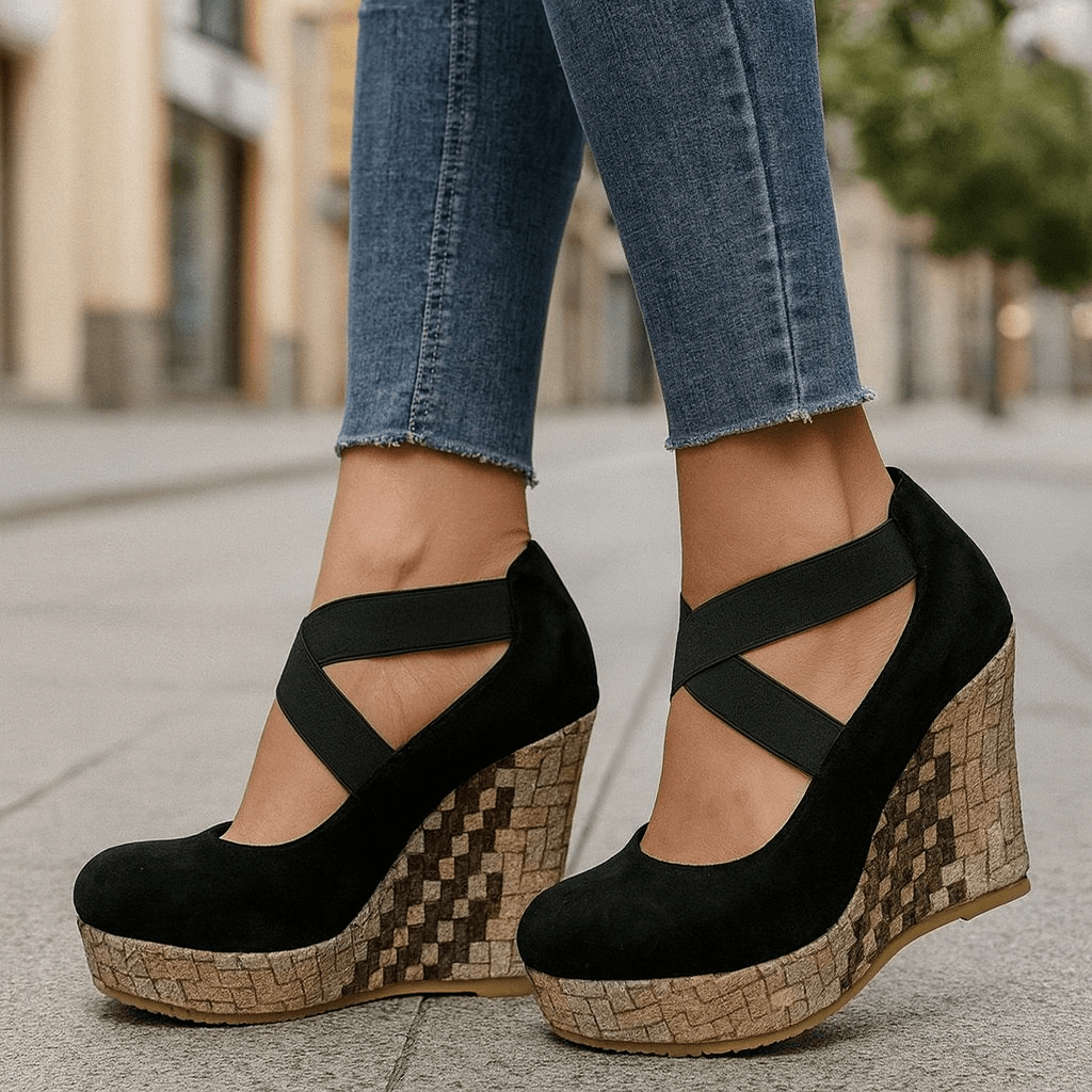 Women's Woven Wedge Heel Sandals with Crisscross Straps