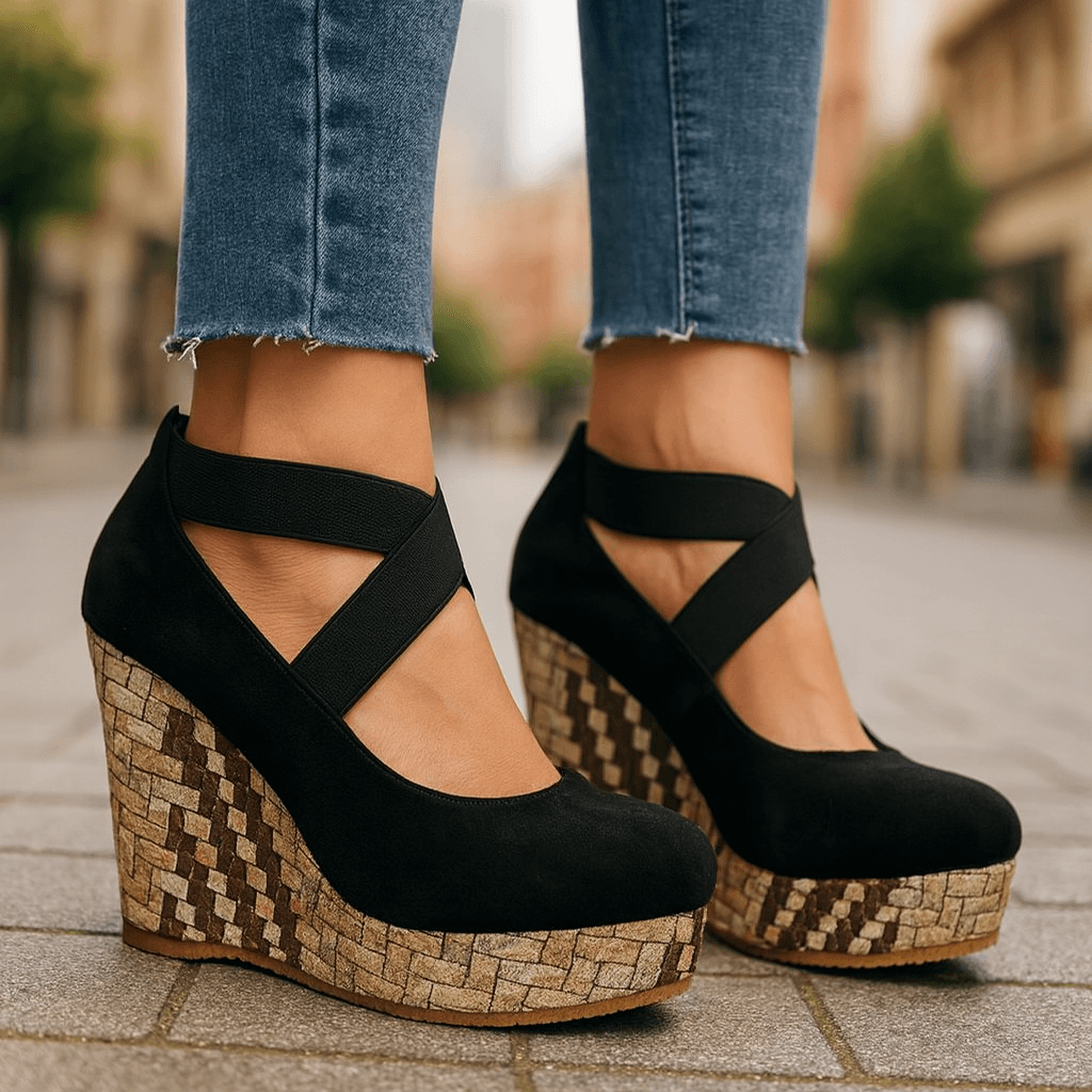 Women's Woven Wedge Heel Sandals with Crisscross Straps