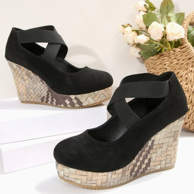 Women's Woven Wedge Heel Sandals with Crisscross Straps