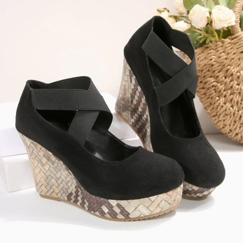 Women's Woven Wedge Heel Sandals with Crisscross Straps