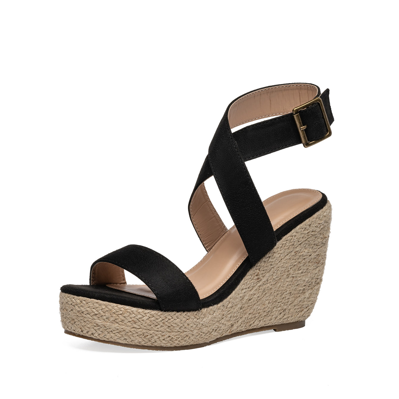 Women's Woven Wedge Sandals with Buckle Detail