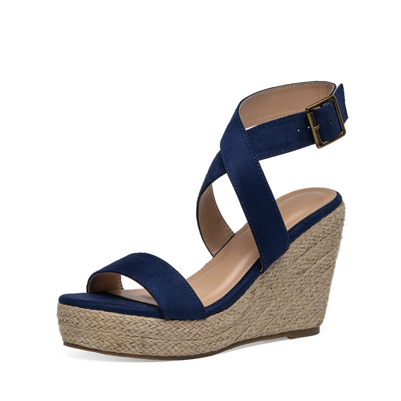 Women's Woven Wedge Sandals with Buckle Detail