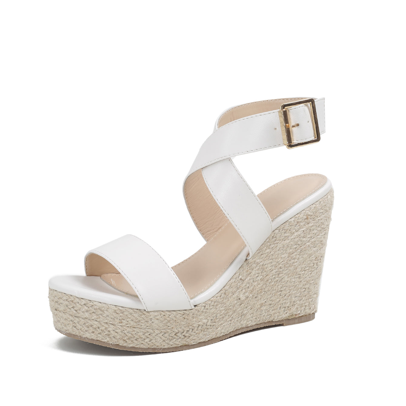 Women's Woven Wedge Sandals with Buckle Detail